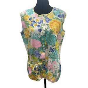 Vintage 1970's Apron w/ Pocket Snap Front Floral Print Farmhouse Cottage, Art